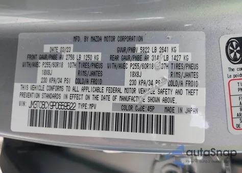 2023 Mazda Cx-9 Touring z USA, uszkodzony, nr VIN JM3TCBCY9P0659522